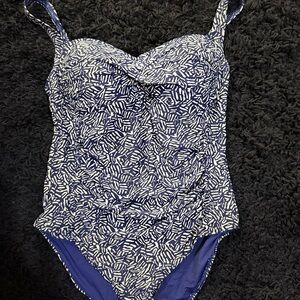 bond-eye Navy and White Printed One-Piece Swimsuit with Adjustable Straps